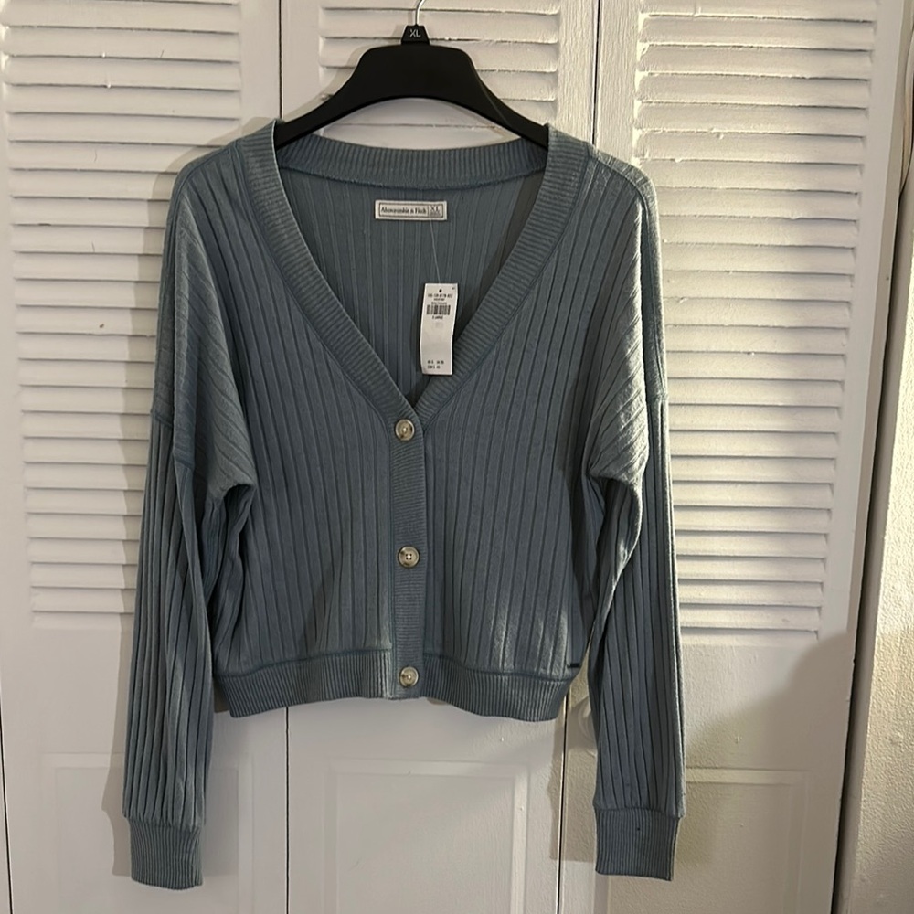 *NWT* Abercrombie & Fitch Women's Blue Button-Up Sweater Size XL